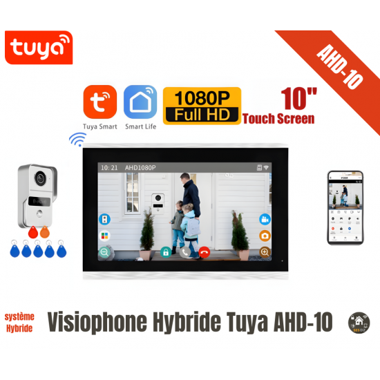 Sonnette videophone Tuya avec moniteur10" intelligent et contrôle d'accès aux portes AHD10-2C white
