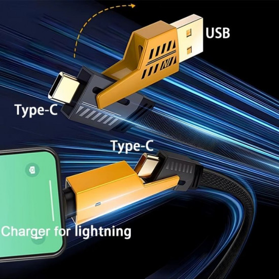Câble de charge rapide 4 en 1 PD 27W 65W, USB A type-c, connecteur double tête Câble de charge rapide 4 en 1 PD 27W 65W, USB A type-c, connecteur double tête