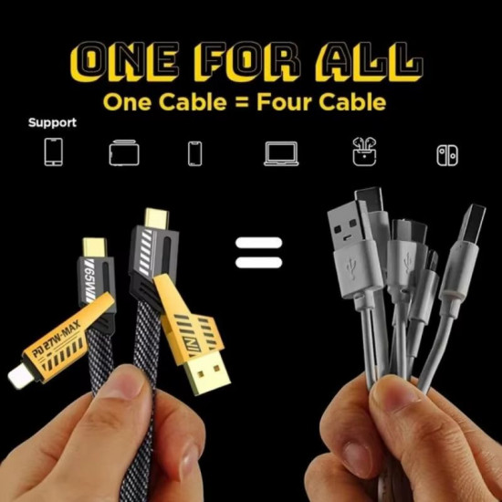 Câble de charge rapide 4 en 1 PD 27W 65W, USB A type-c, connecteur double tête Câble de charge rapide 4 en 1 PD 27W 65W, USB A type-c, connecteur double tête