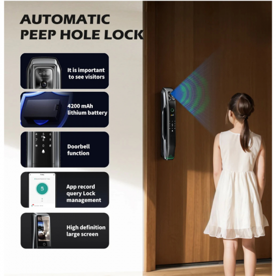 Serrure intelligente  Smart Lock A6 Pro Max Tuya WiFi avec caméra , carte et empreintes digitales 3D
