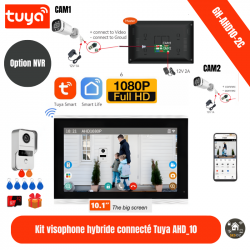 Sonnette videophone Tuya avec moniteur10" intelligent et contrôle d'accès aux portes AHD10-2C white avec option NVR