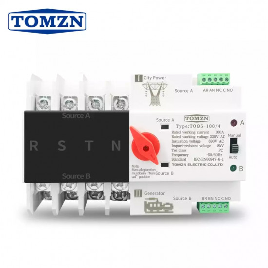 3 Phase Din Rail ATS Dual Power Automatic Transfer Switch Electrical Selector Switches Uninterrupted Power 4P 63A 100A TOMZN 3 Phase Din Rail ATS Dual Power Automatic Transfer Switch Electrical Selector Switches Uninterrupted Power 4P 63A 100A TOMZN