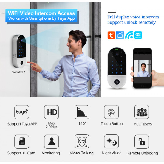 RFID Touch Keypad Video Camera Access Control Android and iOS Mobile Tuya APP 2.4G WiFi Door Video Intercom System RFID Touch Keypad Video Camera Access Control Android and iOS Mobile Tuya APP 2.4G WiFi Door Video Intercom System