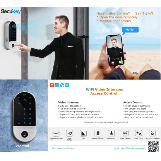 RFID Touch Keypad Video Camera Access Control Android and iOS Mobile Tuya APP 2.4G WiFi Door Video Intercom System RFID Touch Keypad Video Camera Access Control Android and iOS Mobile Tuya APP 2.4G WiFi Door Video Intercom System