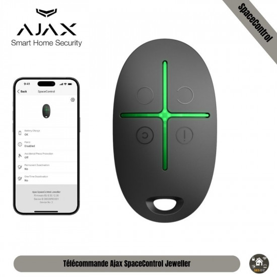 TÉLÉCOMMANDE SANS FIL BIDIRECTIONNELLE AVEC BOUTON PANIQUE AJAX SPACECONTROL NOIR