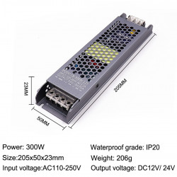Power supply 12V 25A 300W aluminum cage IP20