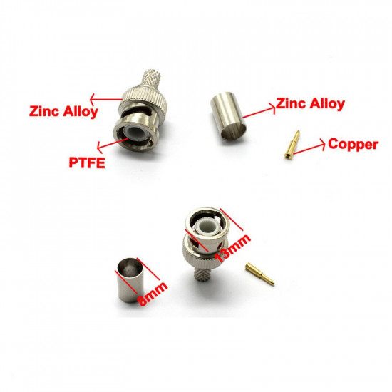 BNC de compression connecteur mâle à sertir pour câble RG58 et cable coaxial 
