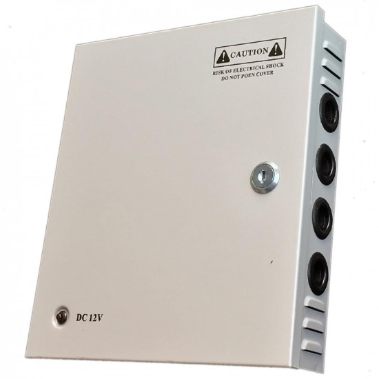 CCTV Power Supply Box, 9 Port Channel 15A 180W Distribution Metal Fuse AC 110 -240V to DC 12V for Surveillance Camera