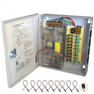 CCTV Power Supply Box, 9 Port Channel 15A 180W Distribution Metal Fuse AC 110 -240V to DC 12V for Surveillance Camera