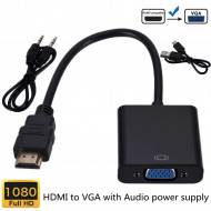 HD 1080P HDMI To VGA Cable Converter With Audio Power Supply HDMI Male To VGA Female Converter