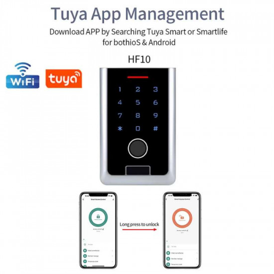 clavier de contrôle d'accès par empreinte digitale Tuya Wifi MIFARE HF10-MF  , Digicode étanche en métal