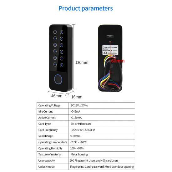 Mini clavier de contrôle d'accès biométrique à empreintes digitales étanche IP67 HF6 , 125Khz , application Tuya Mini clavier de contrôle d'accès biométrique à empreintes digitales étanche IP67 HF6 , 125Khz , application Tuya