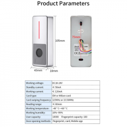 Contrôleur d’Accès Biométrique Bluetooth TTLock H18F-BLE – Empreinte Digitale, Carte MIFARE 13,56 MHz – 12/24V AC/DC – Gestion des Abonnements