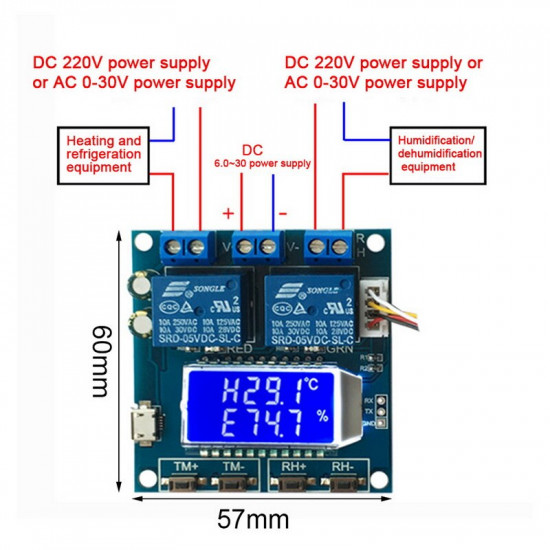 Module de contrôle de température et d'humidité 10A XY-TR01