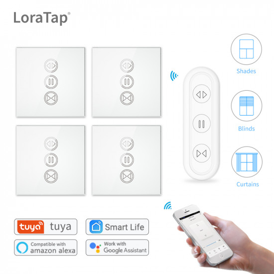 Interrupteur tactile Blanc connecté et intelligent pour rideaux et volet roulant électrique avec télécommande Interrupteur tactile Blanc connecté et intelligent pour rideaux et volet roulant électrique avec télécommande