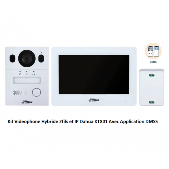 KIT Complet videophone Hybride 2Fils et IP  avec Moniteur 7" connécté Dahua KTX01