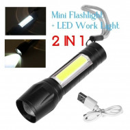 COB Super Bright LED Mini Flashlight USB Rechargeable Waterproof Camping Lantern Zoomable Torch