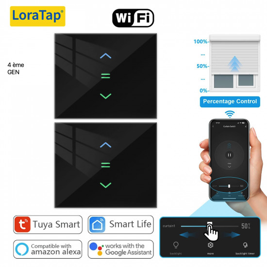 Interrupteur Volet Roulant pour Moteur de Rideau wifi Tuya 4ème Génération , Pourcentage LORATOP SC400W-EU-V7 Interrupteur Volet Roulant pour Moteur de Rideau wifi Tuya 4ème Génération , Pourcentage LORATOP SC400W-EU-V7