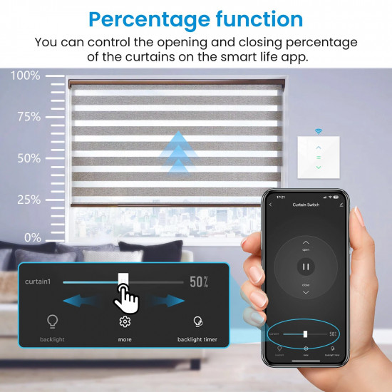 Interrupteur Volet Roulant pour Moteur de Rideau wifi Tuya 4ème Génération , Pourcentage LORATOP SC400W-EU-V7