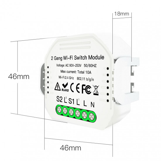 Wifi Smart Light Switch Diy Breaker Module Smart Life/Tuya APP Remote Control,Working with Alexa Echo Google Home 2 Gang 2 Way.