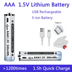 Paquet de 2 piles LI-ION AAA Rechargeable par Cable USB-C Metama R3 500 mWh Paquet de 2 piles LI-ION AAA Rechargeable par Cable USB-C Metama R3 500 mWh