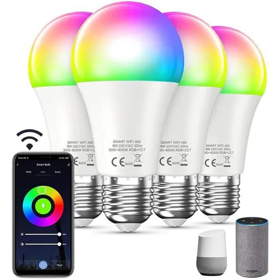 Pack de 4 lampes connécté 9W RGBW tuya compatible avec Alexa et google home