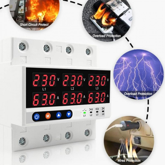 Protecteur de courant de tension triphasé Bms electric BDR1-4P 63A