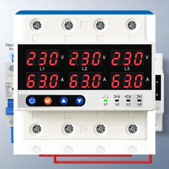 Protecteur de courant de tension triphasé Bms electric BDR1-4P 63A