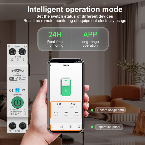 TUYA MCB smart circuit breaker, 32A protection and power measurement TOMZN TOB9-VAP-32 TUYA MCB smart circuit breaker, 32A protection and power measurement TOMZN TOB9-VAP-32