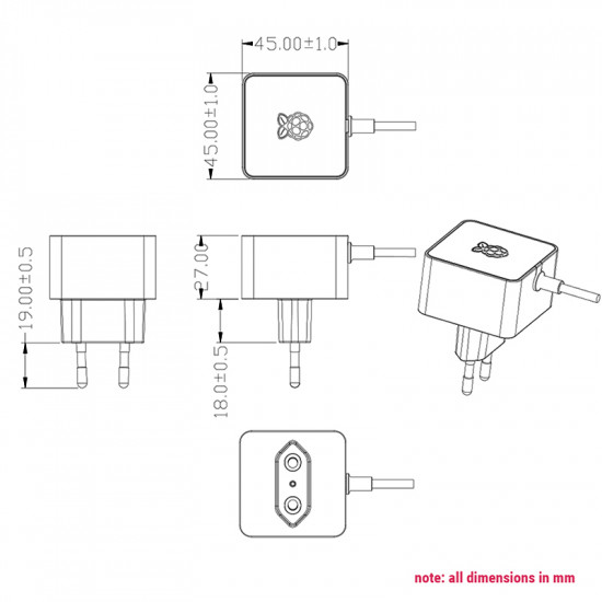 Câble d'alimentation micro USB  12.5W, 5.1V, 2,5 A pour Raspberry Pi, prise EU