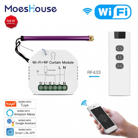WiFi RF Smart Curtain Module Switch for Electric Roller Shutter Motor Tuya Wireless with Remote Control WiFi RF Smart Curtain Module Switch for Electric Roller Shutter Motor Tuya Wireless with Remote Control