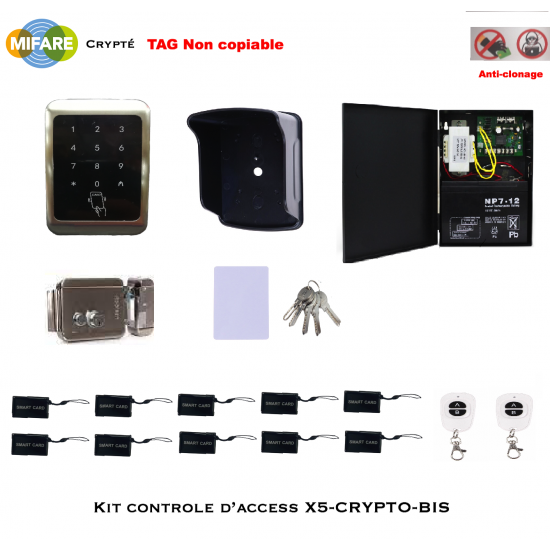 Kit control d'acces tecnologie mifare crypto avec Tag epoxy non copiable ROBISN X5CRYPTO-Bis ( Avec compartiement Batterie )