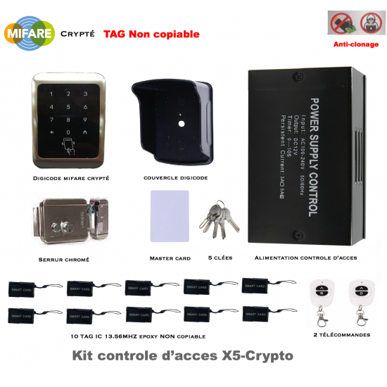 Kit control d'acces tecnologie mifare crypto avec Tag epoxy non copiable ROBISAN X5-CRYPTO