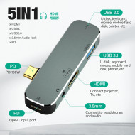 Répartiteur de station USB Type C HUB S6, 4K HDMI, vidéo, audio YX04-X5 Répartiteur de station USB Type C HUB S6, 4K HDMI, vidéo, audio YX04-X5