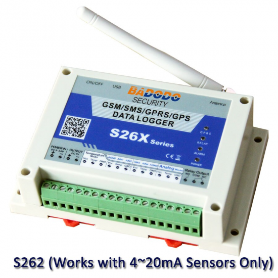 Système d'alarme de température sans fil GSM GPRS 4 entrées analogiques 1 sortie relais numérique S262