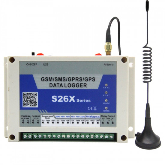 Système d'alarme de température sans fil GSM GPRS 4 entrées analogiques 1 sortie relais numérique S262