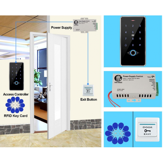 Set of Door Access Control System Kit Biometrics IP68  Keypad 13.56 MHZ + Power Supply + Electric Lock  Door Locks for Home SES-1001