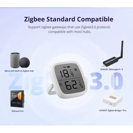 Capteur de température et humidité SONOFF SNZB-02D Zigbee avec écran LCD