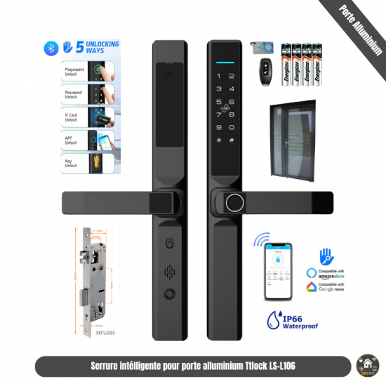 Serrure intélligente biométrique Pour porte aluminium et PVC mince application Ttlock LS-L106 (X32)