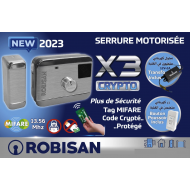 Serrure Motorisé ROBISAN X3-CRYPTO Avec Lecteur de Carte intégré , alimentation et Boutons EXIT  Serrure Motorisé ROBISAN X3-CRYPTO Avec Lecteur de Carte intégré , alimentation et Boutons EXIT