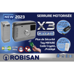 Serrure Motorisé ROBISAN X3-CRYPTO Avec Lecteur de Carte intégré , alimentation et Boutons EXIT  Serrure Motorisé ROBISAN X3-CRYPTO Avec Lecteur de Carte intégré , alimentation et Boutons EXIT