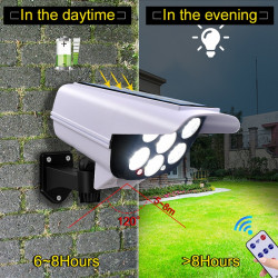 Solar Light Motion Sensor Security Dummy Camera Wireless Outdoor Flood Light IP65 Waterproof 77 LED Lamp 3 Mode for Home Garden