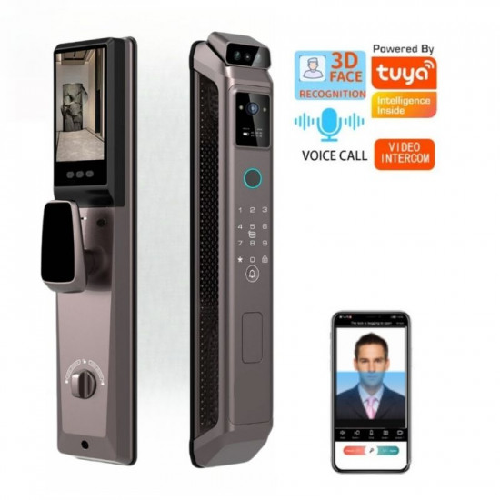 Serrure intélligente T10 cooper biométrique avec caméra Pour porte extérieure Tuya empreintes digitale , code , faciale et carte ic et 