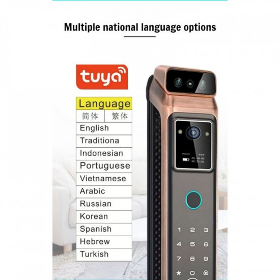 Serrure intélligente T10 cooper biométrique avec caméra Pour porte extérieure Tuya empreintes digitale , code , faciale et carte ic et 