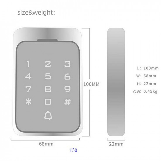 Metal Waterproof 125KHz RFID Touch Screen Keypad Standalone Access Controller Touch screen Door Lock SystemT50 Metal Waterproof 125KHz RFID Touch Screen Keypad Standalone Access Controller Touch screen Door Lock SystemT50