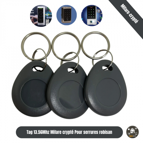 TAG Mifare 13.56Mhz With printed code Compatible with Robisan lock Encrypted Not copyable black