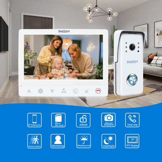 KIT Sonnette visiophone TMEZON avec écran 7" wifi supporte l'application tuya Avec serrure