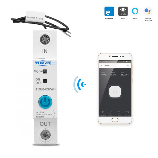 63A Ewelink Single Phase WIFI Smart Energy Meter Kwh Metering Monitoring Circuit Breaker Timer Relay for Smart Home TOMZN 63A Ewelink Single Phase WIFI Smart Energy Meter Kwh Metering Monitoring Circuit Breaker Timer Relay for Smart Home TOMZN