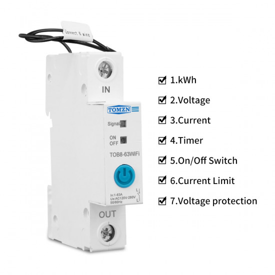 63A Ewelink Single Phase WIFI Smart Energy Meter Kwh Metering Monitoring Circuit Breaker Timer Relay for Smart Home TOMZN