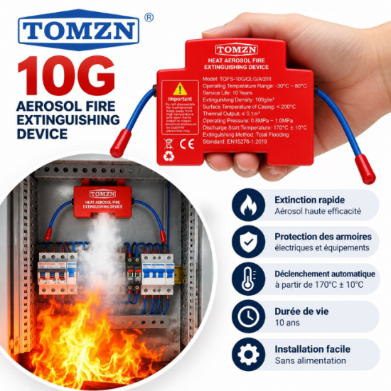 Dispositif ignifuge à double ligne automatique 10g, dispositif d'extinction d'incendie, montage sur rail DIN TOMZN TOFS-QRR0.01G/S 10G